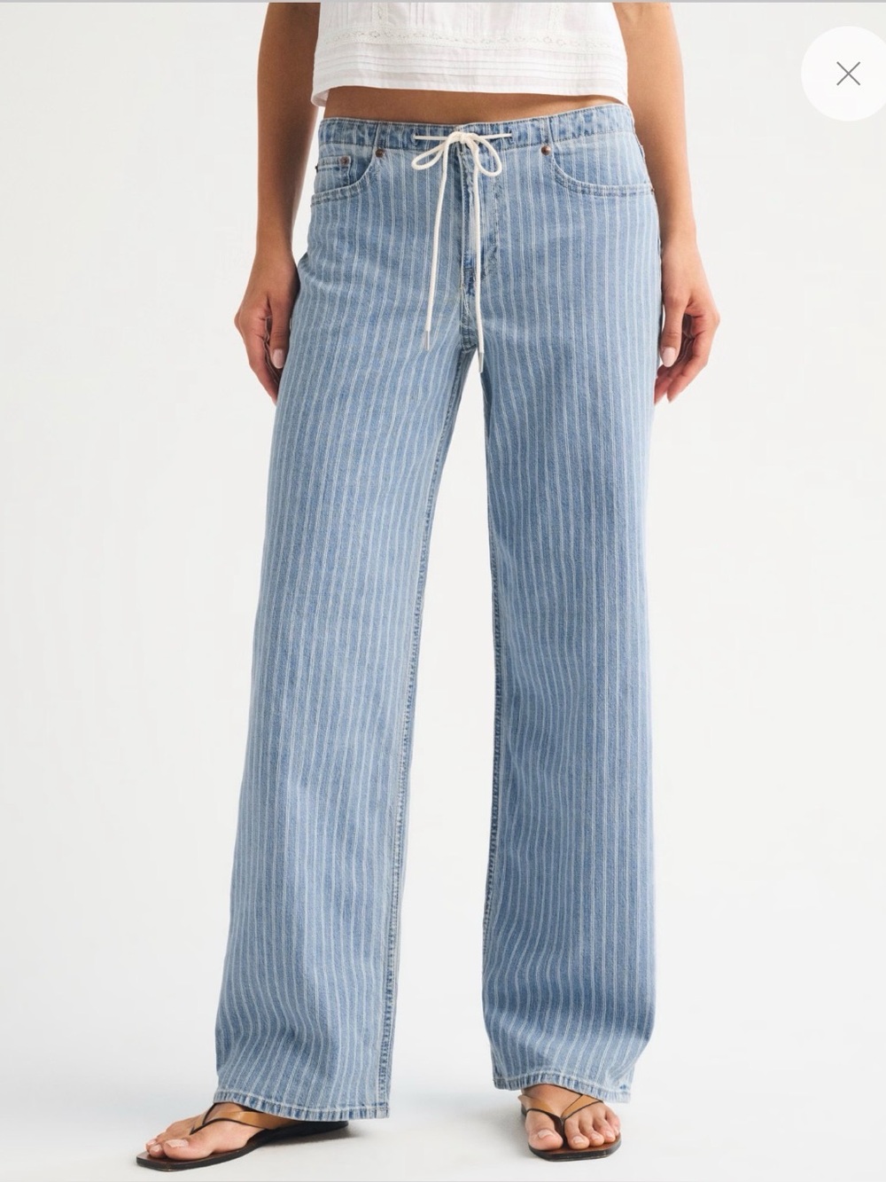 Low Rise Ultra Loose Drawstring Pinstripe Jean